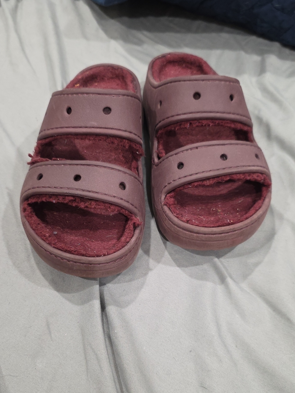 Unisex Burgundy Crocs Fleece Sandals